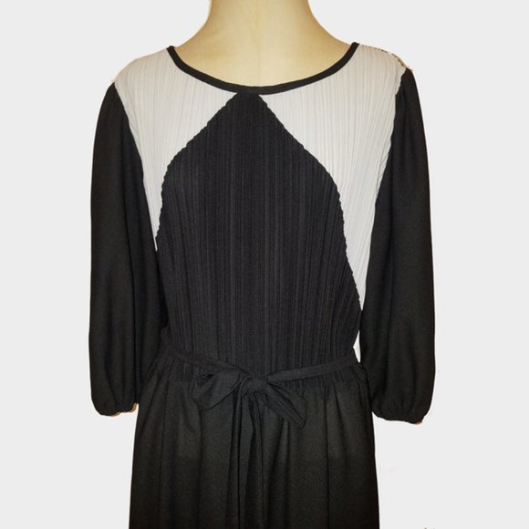 Vtg 70s Puff Sleeve Pleated Top Waist Tie Dress 16 - Picture 2 of 6